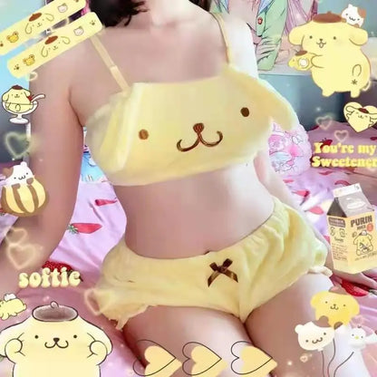 Sanrio anime plush kawaii cartoon autumn winter mymelody kuromi cinnamon pajamas underwear bra little devil sexy home clothes