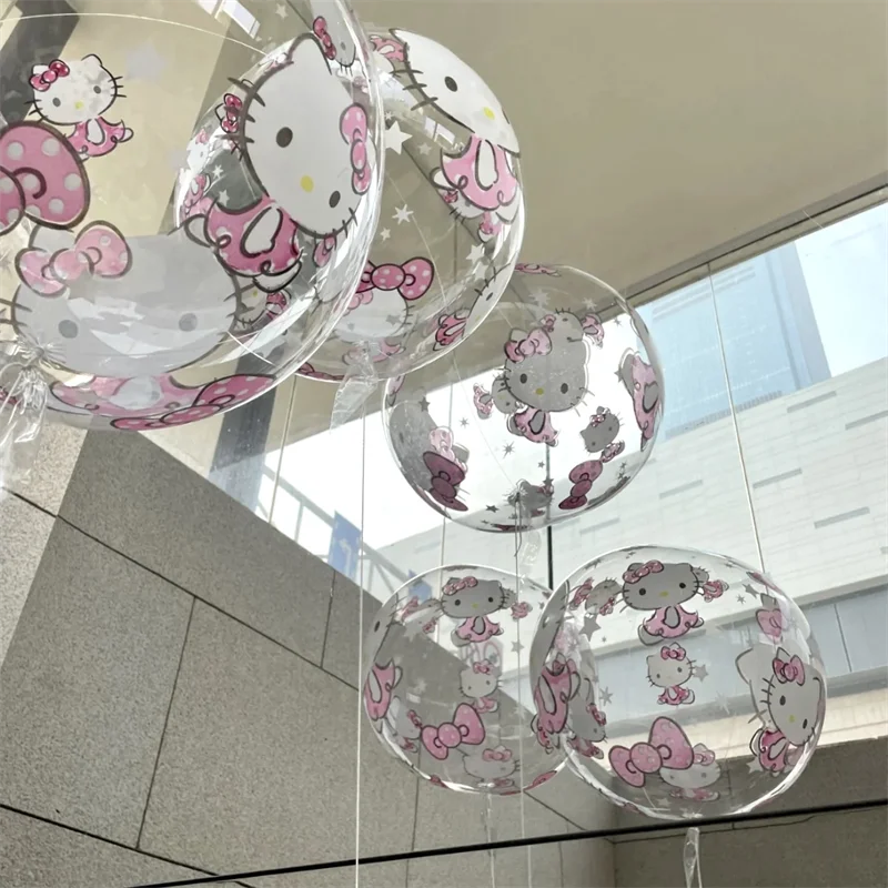 10pcs Kawaii Sanrio Hello Kitty Balloons Cute Cartoon Transparent Balloon Kid Toy Birthday Party Decoration Home Decor Kid Gifts