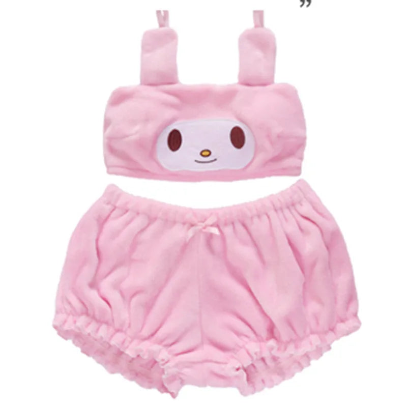 Sanrio anime plush kawaii cartoon autumn winter mymelody kuromi cinnamon pajamas underwear bra little devil sexy home clothes