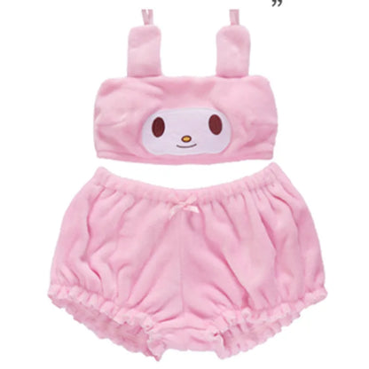 Sanrio anime plush kawaii cartoon autumn winter mymelody kuromi cinnamon pajamas underwear bra little devil sexy home clothes