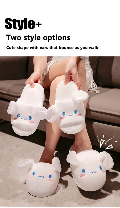 Sanrio Cinnamoroll Movable Ears Cartoon Kawaii Cute Cotton Slippers Melody Kuromi Plush Anime Plushie Shoes Home Indoor Slippers