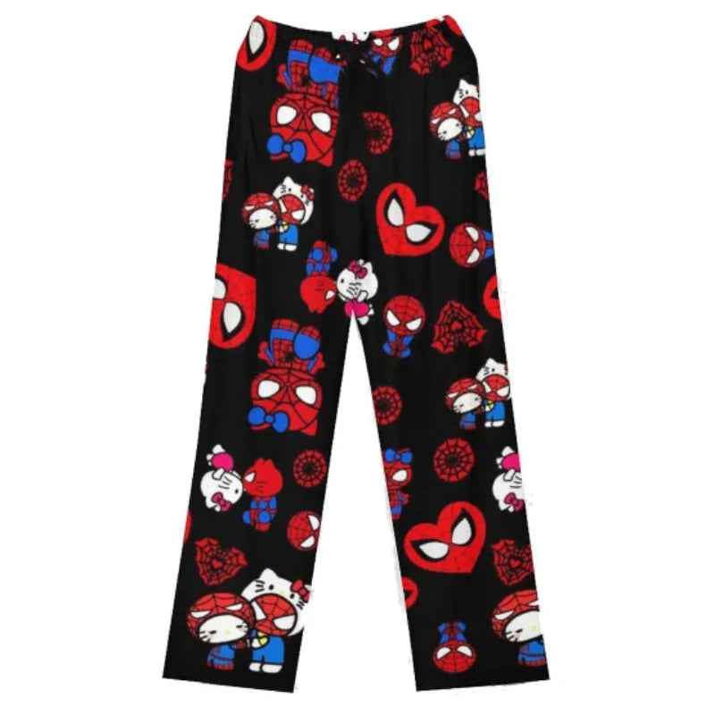 Kawaii Sanrio Hello Kitty Pajamas Long Pants Spider-man Sanrio Hello Kitty Cotton Casual Trousers Home Leisure Pants Sleep Pant