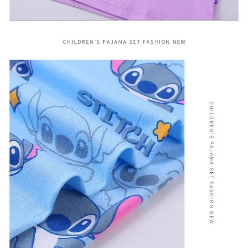 NEW Disney Stitch Pajmas Autumn Cotton Children Pyjamas for Boys and Girls Sets Kids Home Wear Travel Casual Sleepwear Suit