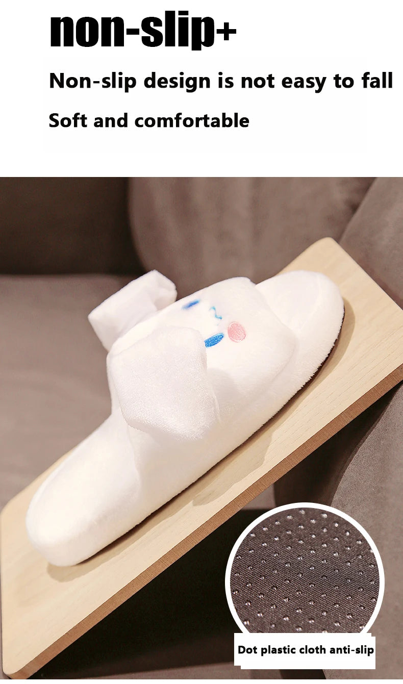 Sanrio Cinnamoroll Movable Ears Cartoon Kawaii Cute Cotton Slippers Melody Kuromi Plush Anime Plushie Shoes Home Indoor Slippers