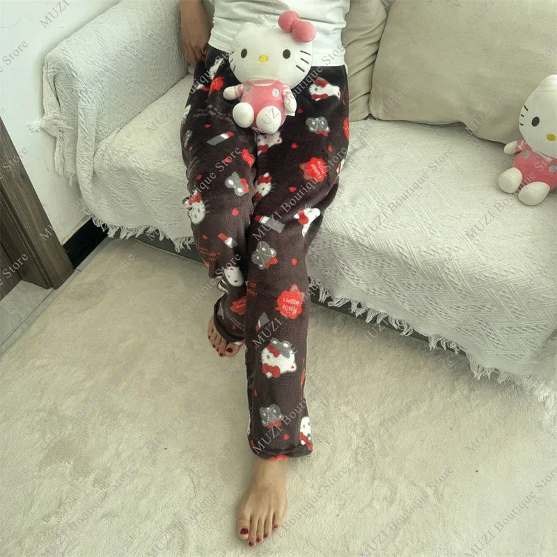 Sanrio Hello Kitty Pajama Pants Cartoon Soft Fabric Warm Cute Girls Trousers Fashion Women Home Pants Christmas Gifts