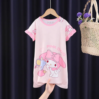 Lovely Sanrio Nightgowns Kawaii Cartoon Cinnamoroll My Melody Kuromi Sleepwear Home Soft Comfortable Girl Pajamas Gift