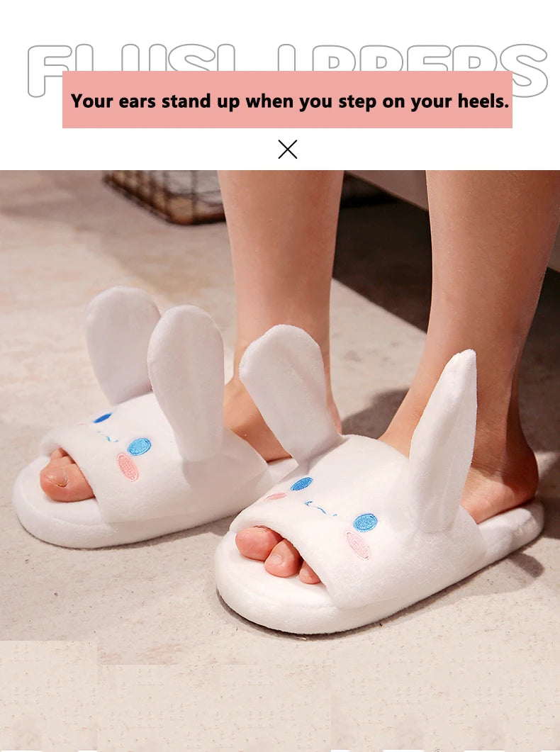 Sanrio Cinnamoroll Movable Ears Cartoon Kawaii Cute Cotton Slippers Melody Kuromi Plush Anime Plushie Shoes Home Indoor Slippers