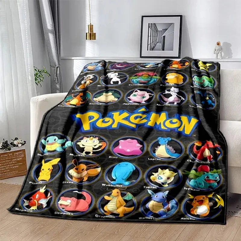 Pokemon Cartoon Anime Flannel Blanket Pikachu Figures Home Sofa Lunch Break Blankets Children Student Blankets Nap Cover Kids