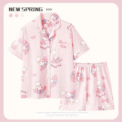 Sanrio Kawaii Kuromi Cinnamoroll Pajamas Summer Cartoon My Melody Hello Kitty Short-Sleeved Thin Home Clothes Adult Toy for Girl