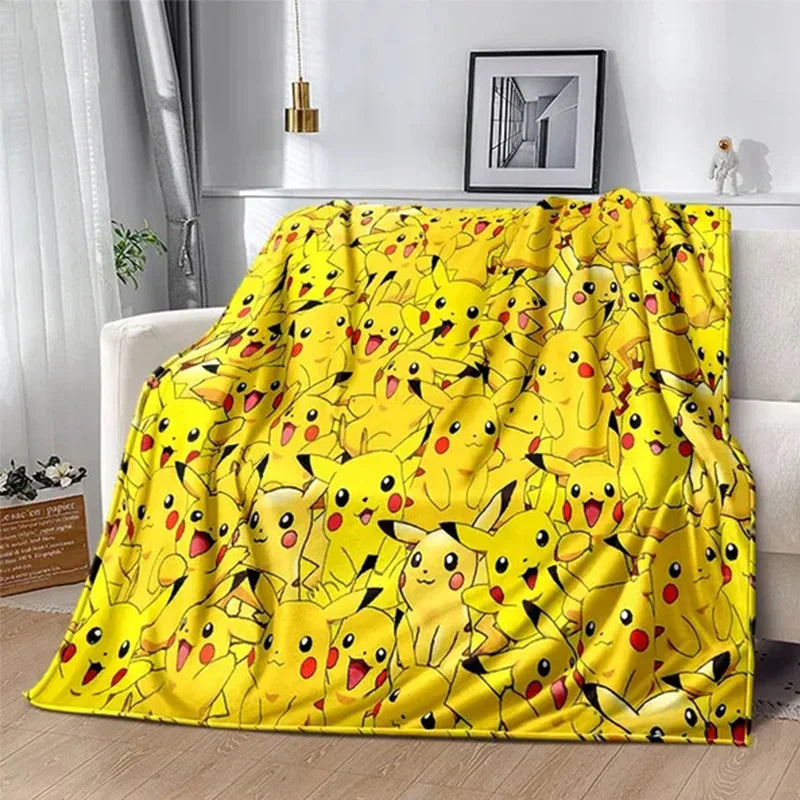 Pokemon Cartoon Anime Flannel Blanket Pikachu Figures Home Sofa Lunch Break Blankets Children Student Blankets Nap Cover Kids