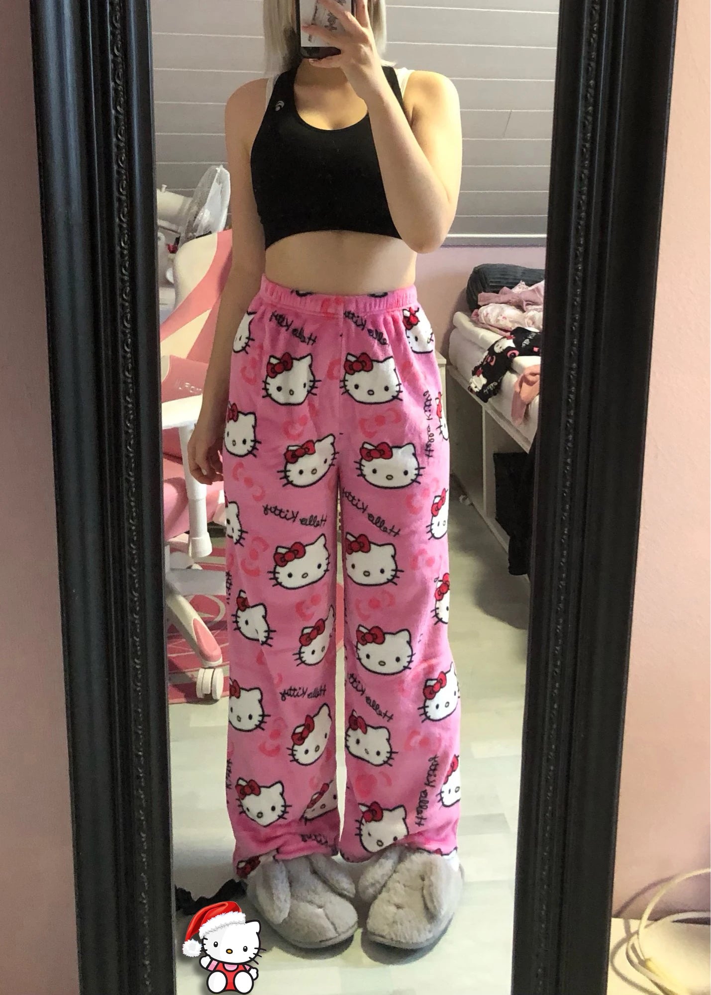 Cute Hello Kitty Pajama Pants Christmas Sanrio Anime Y2k Cartoon Flannel Soft Kawaii Women Casual Home Trousers Festival Gifts