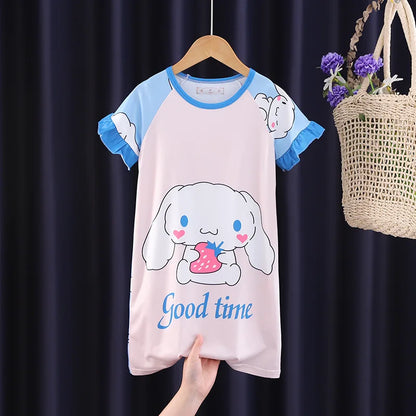 Lovely Sanrio Nightgowns Kawaii Cartoon Cinnamoroll My Melody Kuromi Sleepwear Home Soft Comfortable Girl Pajamas Gift