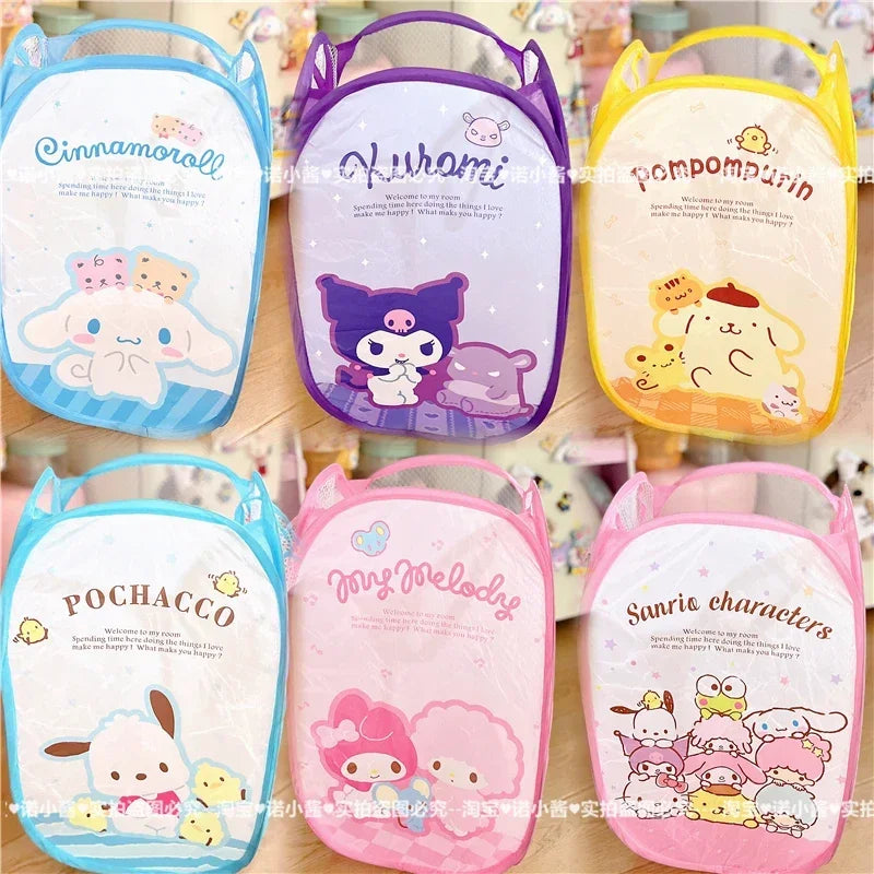 Sanrio Cute Net Folding Large Capacity Dirty Clothes Basket Kuromi Melody Cinnamon Roll Home Dormitory Laundry Basket Kawaii