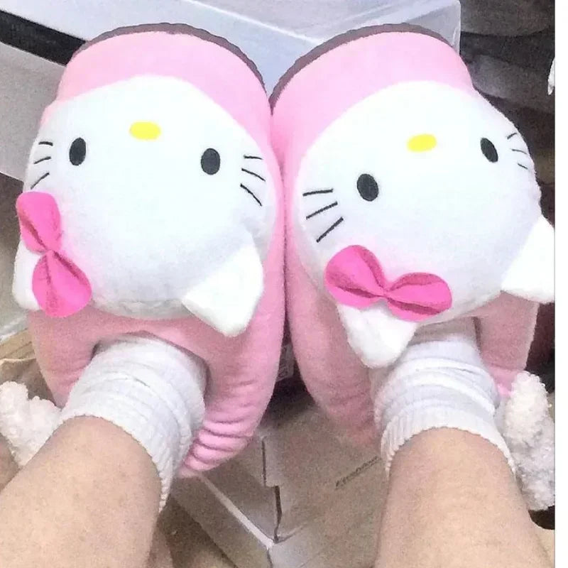 Hellos Kittys Cotton Slippers Winter Foam Lovers Pink Red Soft Fleece Girl At Home Cartoon Keep Warm Student Birthday Gift