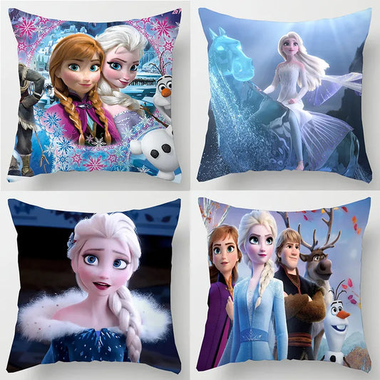 Disney Frozen Princess Cushion Cover Anime Action Figure Elsa Anna Princess Short Plush Home Decorative Sofa Pillow Case 45x45cm