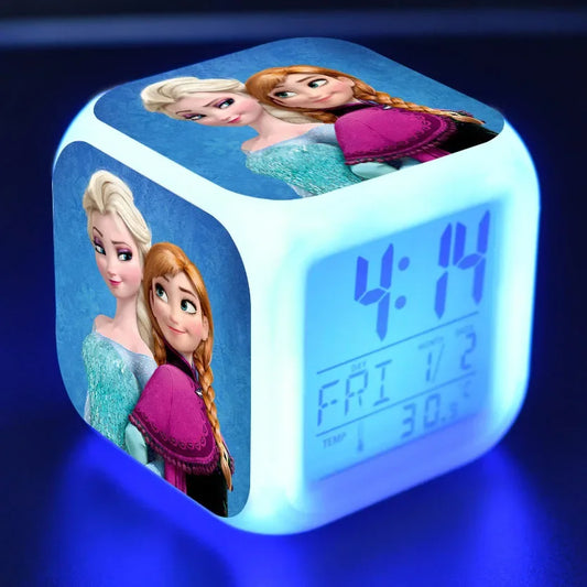 Frozen Anna Elsa Alarm Clock Growing LED Color Change Digital Light Home Decor Cartoon Princess Figure Toy for Kid Birthday Gift