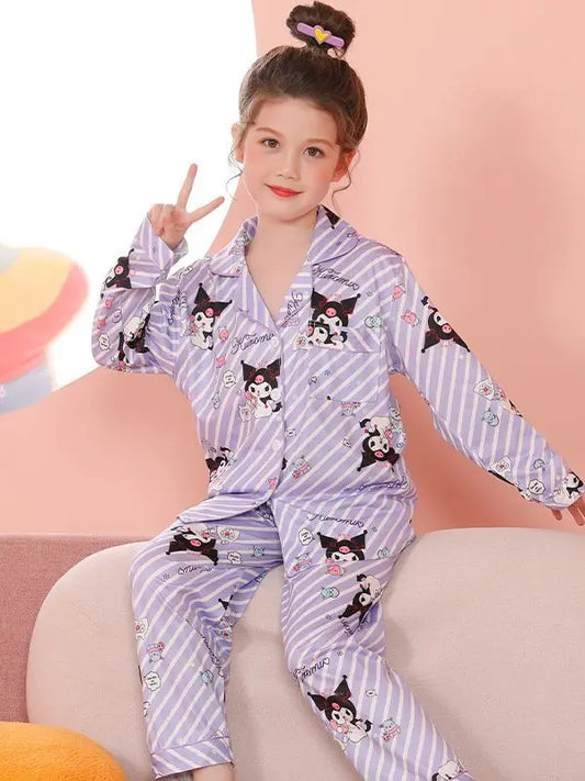 Sanrio Cinnamoroll Pajamas Kuromi Hello Kitty Melody Children Casual Spring Home Long Sleeve Sleepwear Kid Girls Nightwear Pants