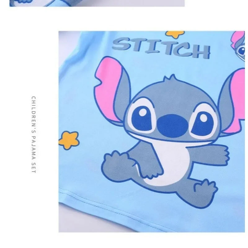 NEW Disney Stitch Pajmas Autumn Cotton Children Pyjamas for Boys and Girls Sets Kids Home Wear Travel Casual Sleepwear Suit