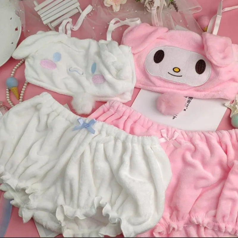 Sanrio anime plush kawaii cartoon autumn winter mymelody kuromi cinnamon pajamas underwear bra little devil sexy home clothes