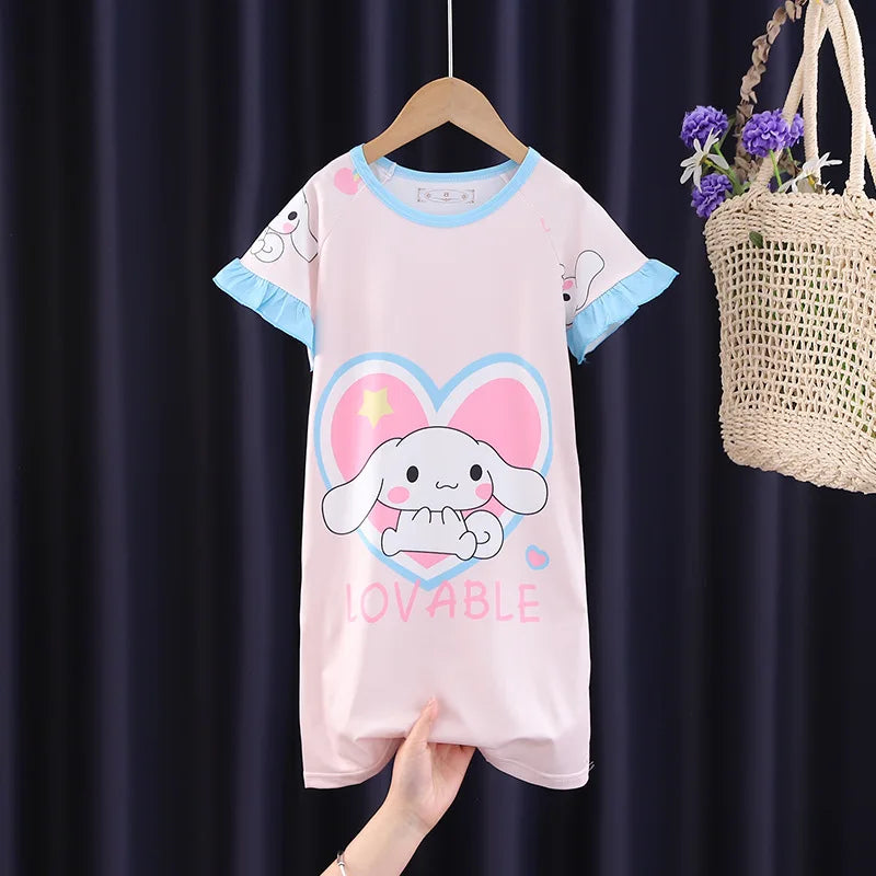 Lovely Sanrio Nightgowns Kawaii Cartoon Cinnamoroll My Melody Kuromi Sleepwear Home Soft Comfortable Girl Pajamas Gift