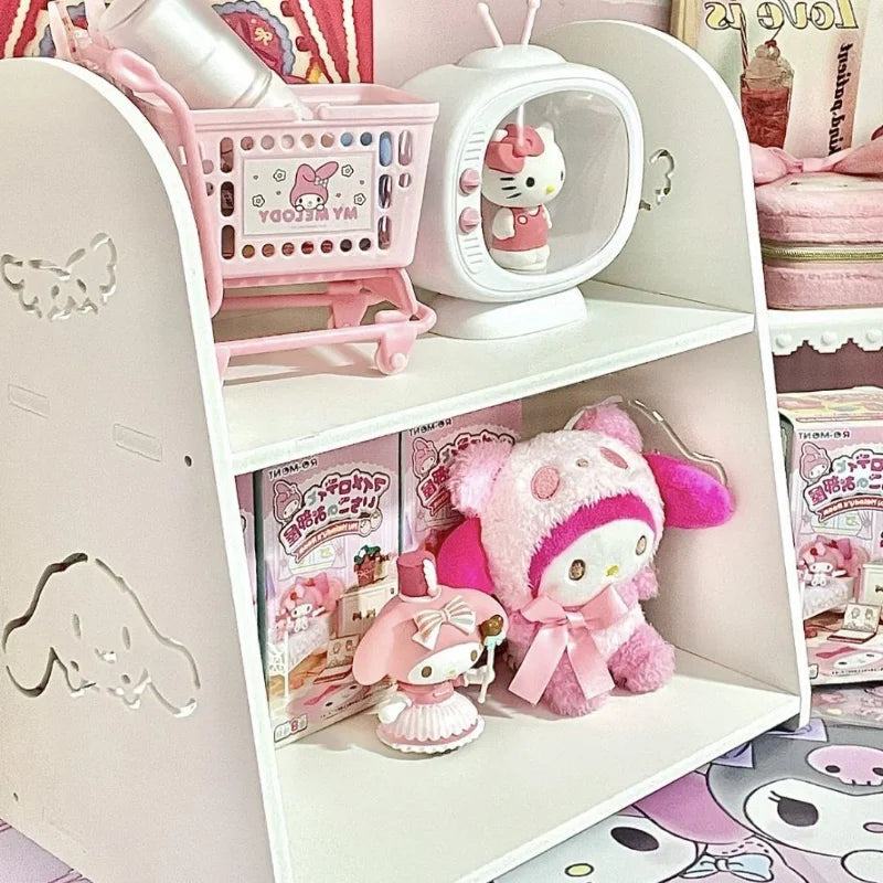 Sanrio Kawaii Cinnamoroll Rack Hello Kitty Student Cartoon Multi Functional Desktop Dormitory Home Book Finishing Storage Rack