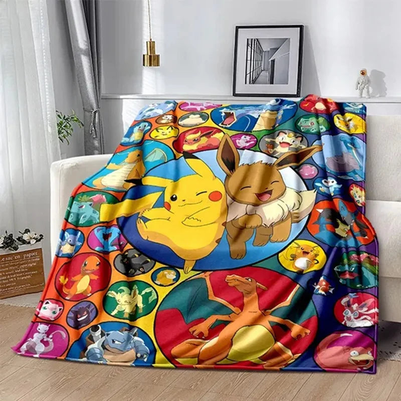 Pokemon Cartoon Anime Flannel Blanket Pikachu Figures Home Sofa Lunch Break Blankets Children Student Blankets Nap Cover Kids