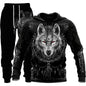 3D Wolf Print Tracksuit Men Sportswear Hooded Sweatsuit Two Piece Outdoors Running Fitness Mens Clothing Jogging Set